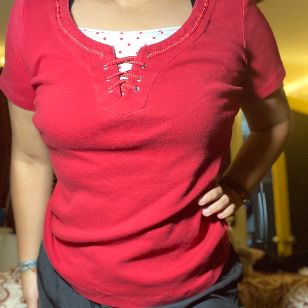 classic vintage red lace mom top